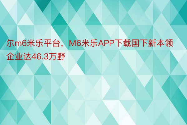 尔m6米乐平台，M6米乐APP下载国下新本领企业达46.3万野